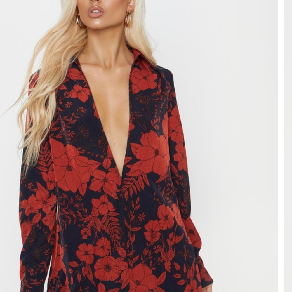 Plunging neckline floral blouse